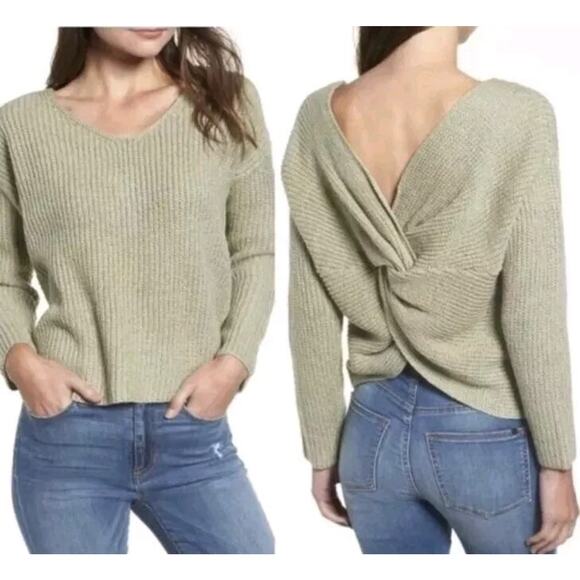 Astr The Label Twist Back Sweater Sz M Sage Green Acrylic Pullover Long Sleeve - Picture 12 of 12